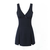 Kaliah Deep V-Neck Bow Mini Dress
