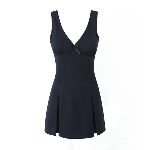 Kaliah Deep V-Neck Bow Mini Dress