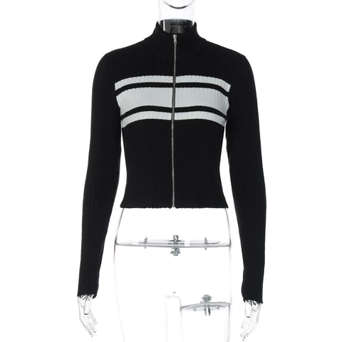 Kacy Contrast Zipper Knit Top