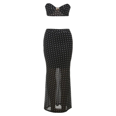 Rayyan Dot Mesh Skirt Set