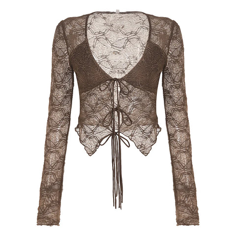 Xaria Sheer Lace-Up Cardigan