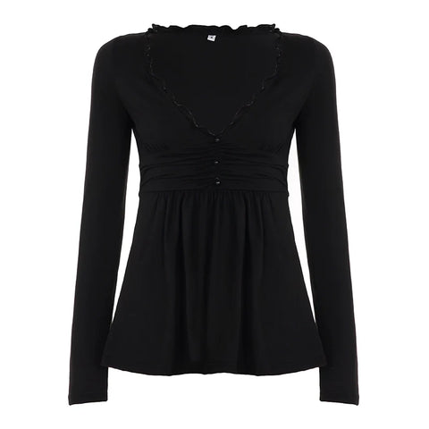Analy Ruched V-Neck Long Sleeve Top
