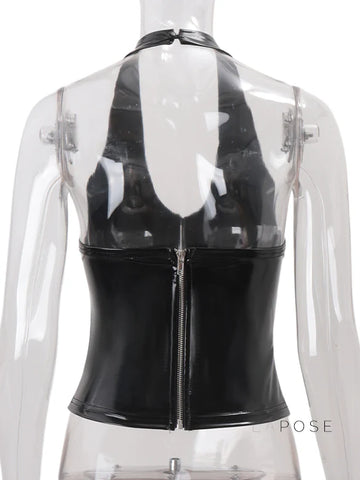 Aahana Faux Leather Halter Crop Top