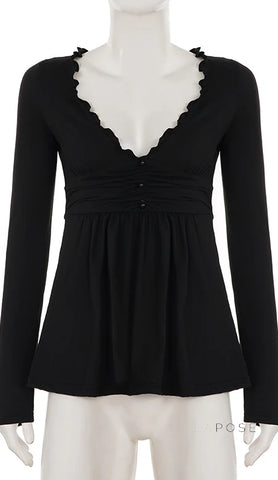 Analy Ruched V-Neck Long Sleeve Top