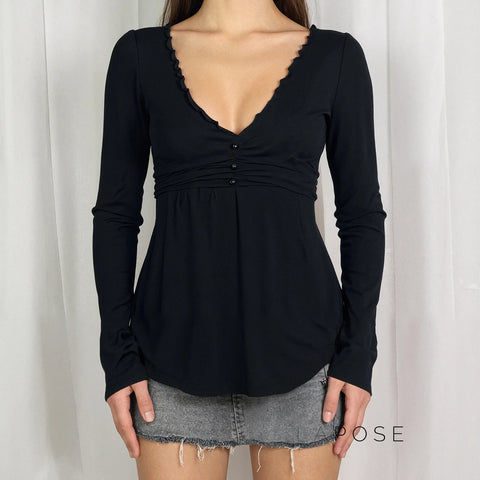 Analy Ruched V-Neck Long Sleeve Top