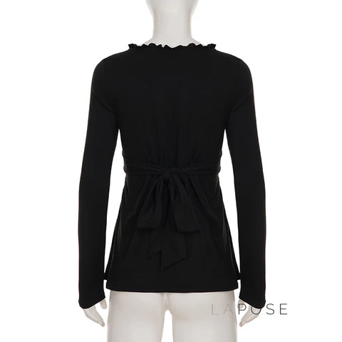 Analy Ruched V-Neck Long Sleeve Top