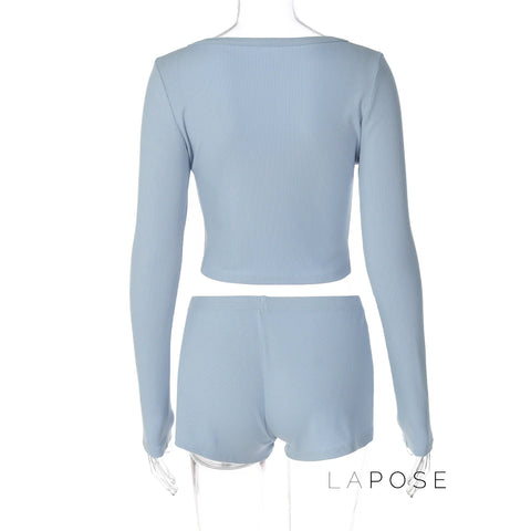 Heather Ribbed V-Neck Lounge Set