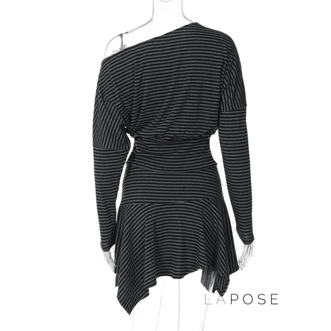 Indya Striped Off-Shoulder Skirt Set