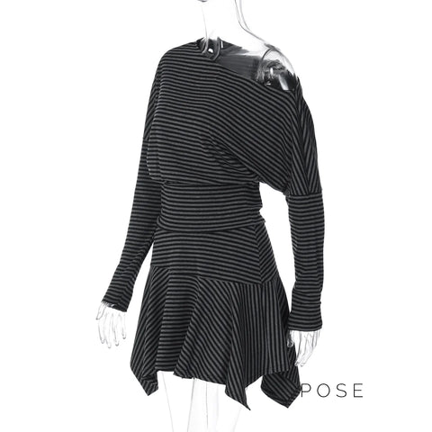 Indya Striped Off-Shoulder Skirt Set
