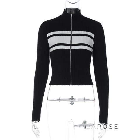 Kacy Contrast Zipper Knit Top