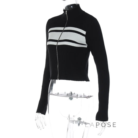 Kacy Contrast Zipper Knit Top