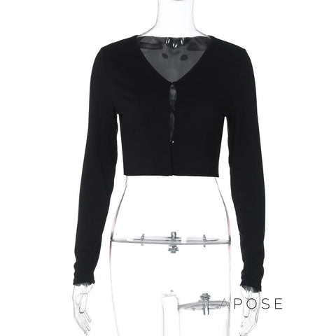 Mercedez Ribbed Button-Up Crop Top