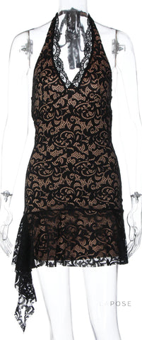 Rihanna Lace Halter Mini Dress