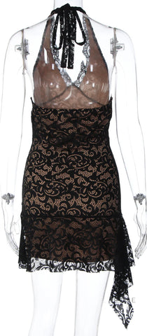 Rihanna Lace Halter Mini Dress