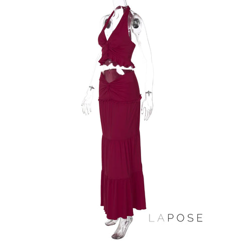 Shawna Twisted Halter Maxi Skirt Set